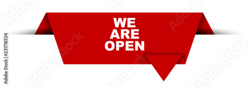 red vector banner we are open