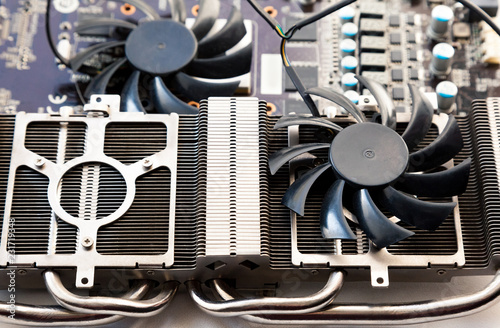 Video card radiator and fan with heatsink close up
