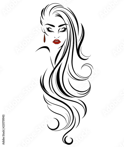 women long hair style icon, logo women on white background