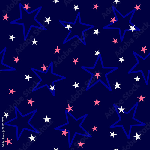 Repeated colored stars. Cute color seamless pattern for kids.