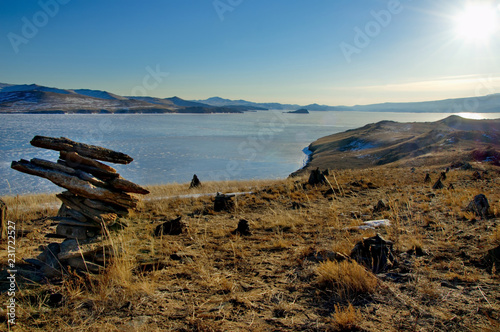 Russia. The Lake Baikal. The desert shore of Ogoy island.