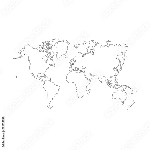 Vector outline world map. World map clip art.