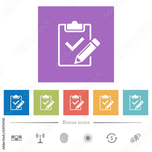 Fill out checklist flat white icons in square backgrounds photo