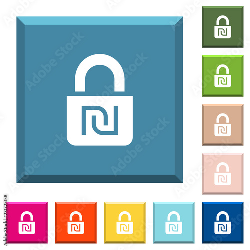 Locked Shekels white icons on edged square buttons
