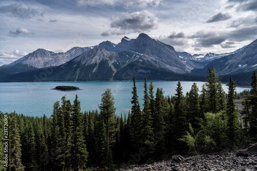 View of the Kananaskis Lakes & the vast Canadian Rockies located in the Peter Lougheed Provincial Park, Alberta. 