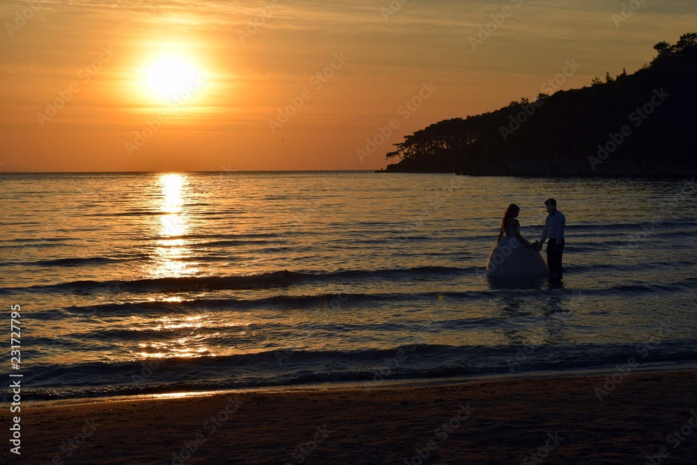 İn love. Sunset on sea. Seascape. Seashore. Dawn in the resort town of Akyaka. The port of Akyaka. Autumn. İn love. Sunset on sea. Seascape. Seashore. Dawn in the resort town of Akyaka. The port of Akyaka. Autumn.