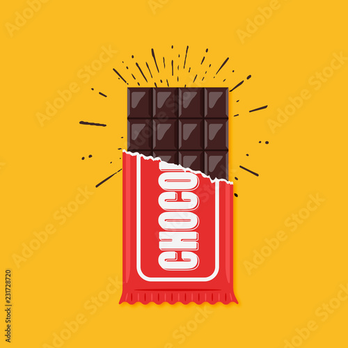 Chocolate bar, white polyethylene wrap, vector object