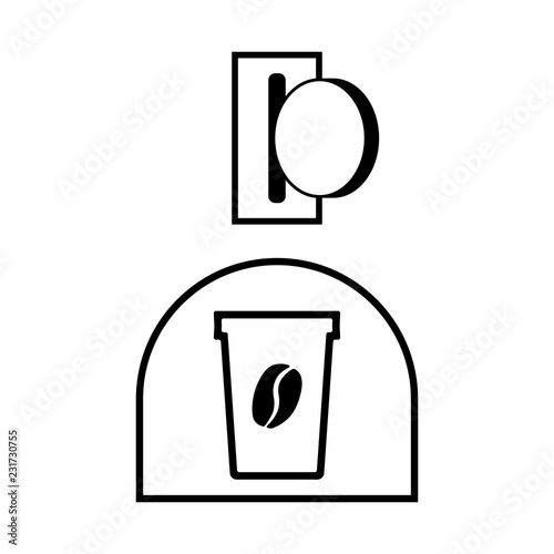 Coffee vending machine icon. Slot with coin and coffee cup. Vector Illustration