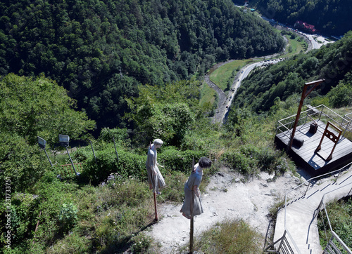 Impalement scene, ruin of Poenari Castle, Mount Cetatea. Arges River valley, Romania.