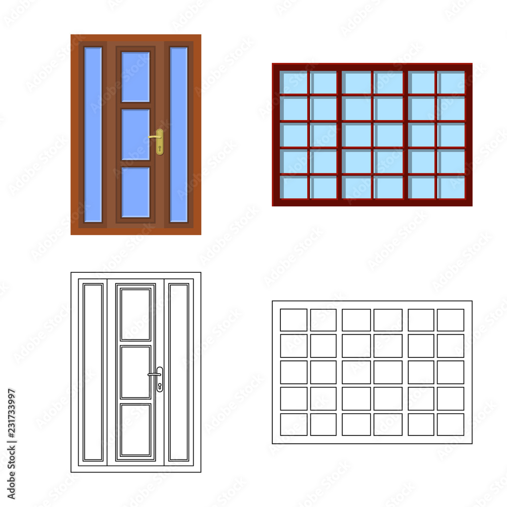 Vector design of door and front icon. Collection of door and wooden vector icon for stock. Vector design of door and front icon. Collection of door and wooden vector icon for stock.