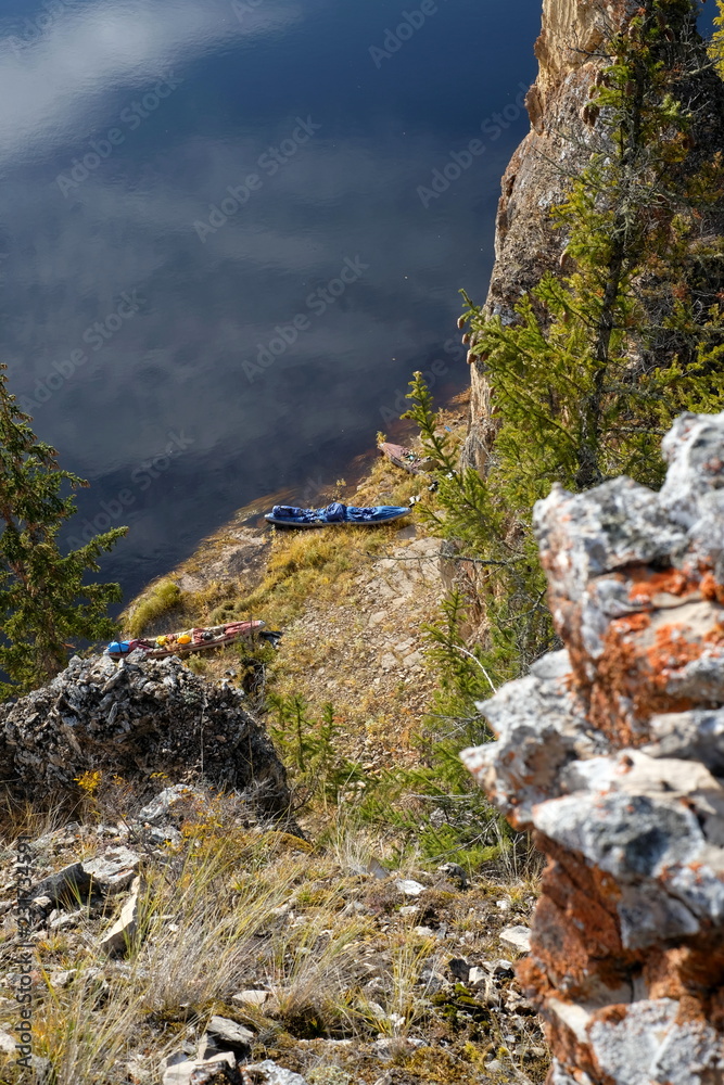 trip photo: high angle view, river, kayak, Yakutia, Russia trip photo: high angle view, river, kayak, Yakutia, Russia