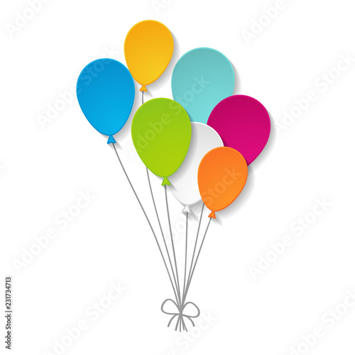 a bunch of bright paper balloons isolated on the white background