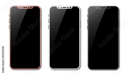 Set of new smartphone design isolated. Mobile phone mockup. Vector illustration