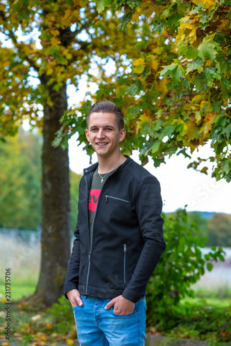 Guy in  walking in park