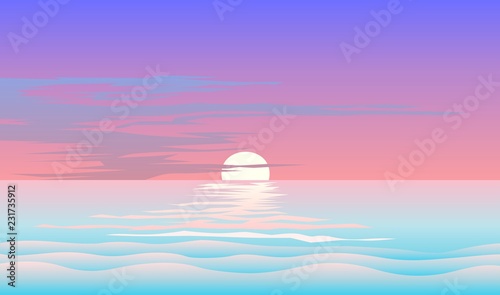 Pink sunset over the ocean.  Gentle seascape.
