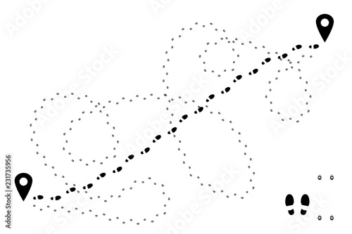 Human and dog's footprints isolated on white background. Vector funny illustration.