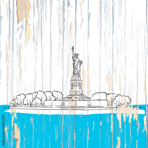 Lady liberty drawing on wood