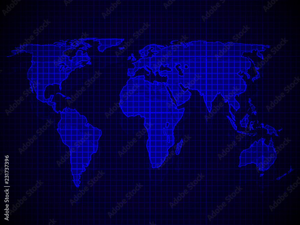 Abstract map of the Earth. Geometric lines, glowing blue color. Realistic style. Vector illustration. Abstract map of the Earth. Geometric lines, glowing blue color. Realistic style. Vector illustration.