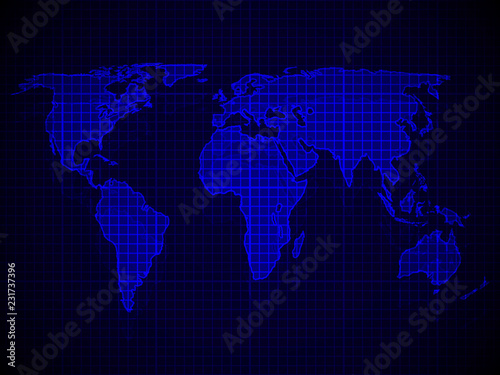 Abstract map of the Earth. Geometric lines  glowing blue color. Realistic style. Vector illustration.