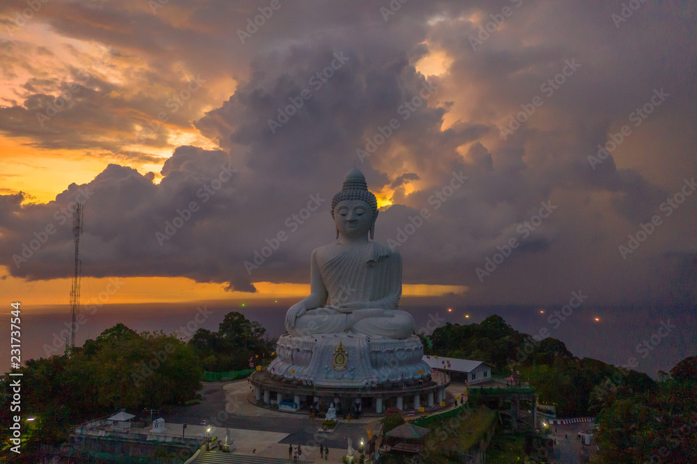 Fototapeta premium Phuket Big Buddha is one of the island most important and revered landmarks on the island..Phuket big Buddha is on the top of high mountain can see around the Phuket island
