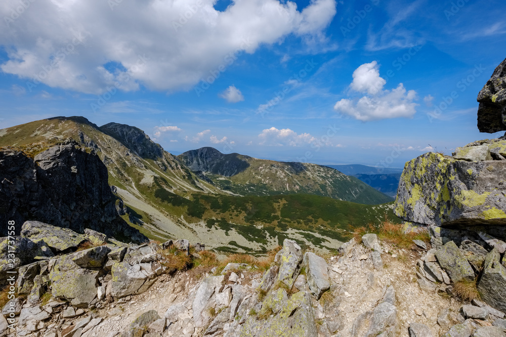 rocky mountain tops with hiking trails in autumn in Slovakian Tatra western Carpathian rocky mountain tops with hiking trails in autumn in Slovakian Tatra western Carpathian