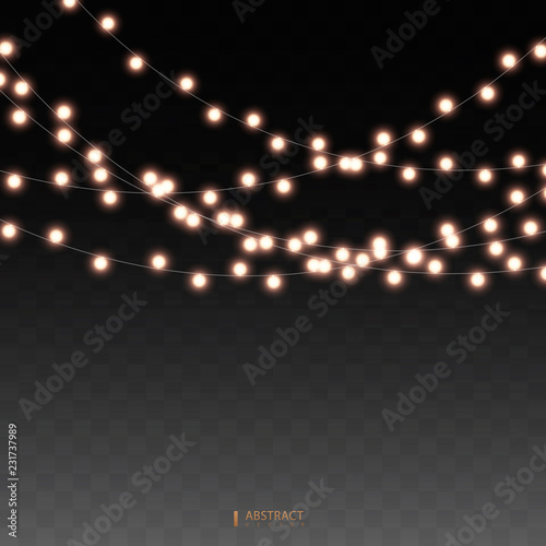 Set of golden xmas glowing garland. Christmas lights isolated on transparent background. Vector illustration EPS10