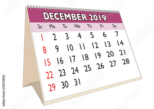 Desk calendar December 2019