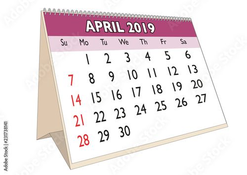 Desk calendar April 2019