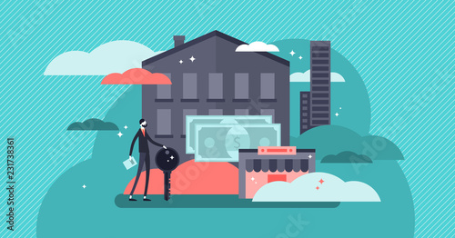 Real estate vector illustration. Abstract and stylized house with new owner