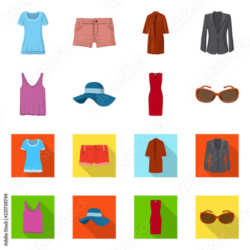 Vector illustration of woman and clothing sign. Set of woman and wear vector icon for stock.