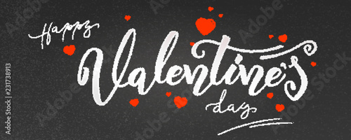 Valentine day. Holidays lettering, handwritten chalk inscription on school blackboard. Greetings with design of text in vintage style. Vector illustration, eps10