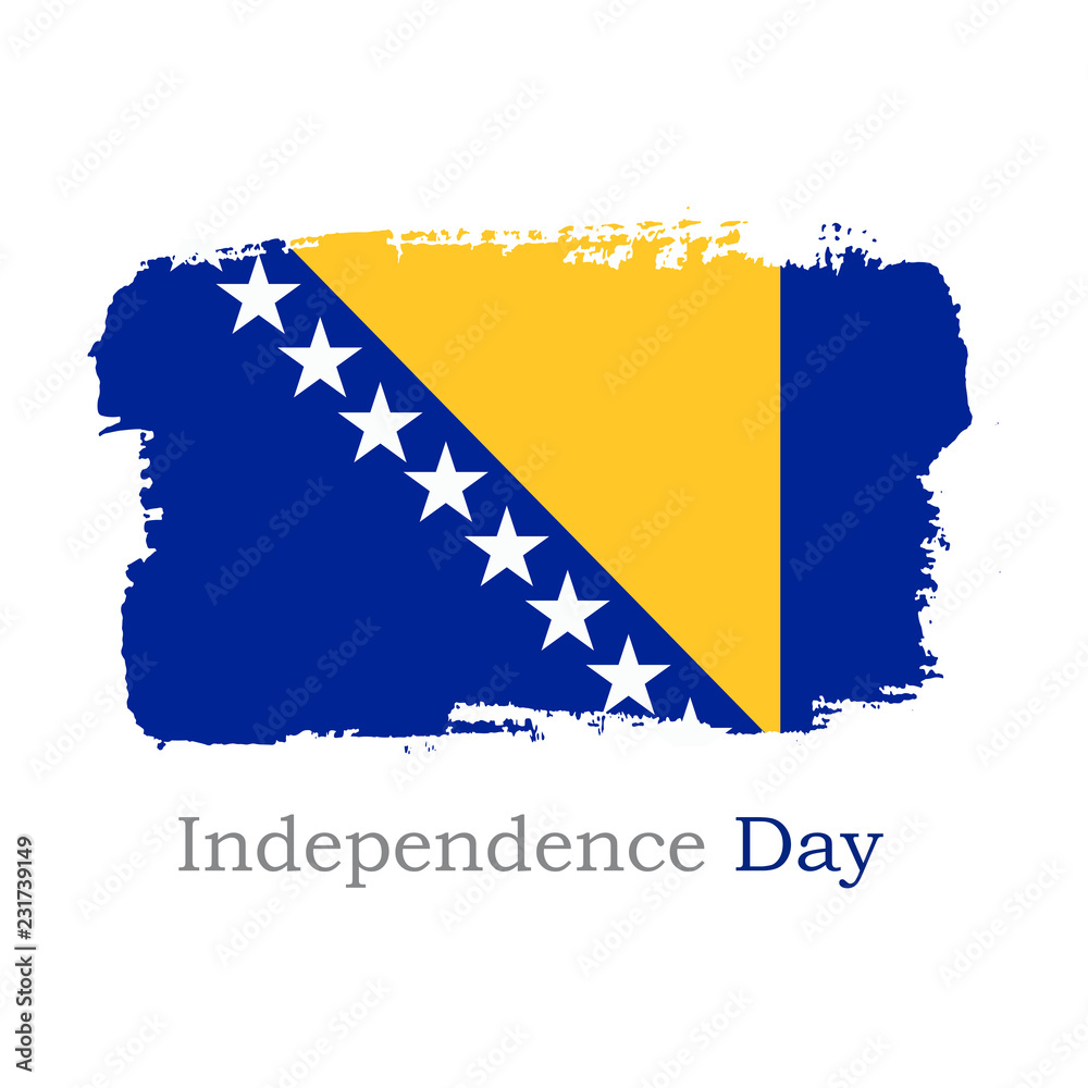 Obraz premium Vector Illustration. Hand draw Bosnia and Herzegovina flag. National Bosnia and Herzegovina banner for design on white background. Independence Day