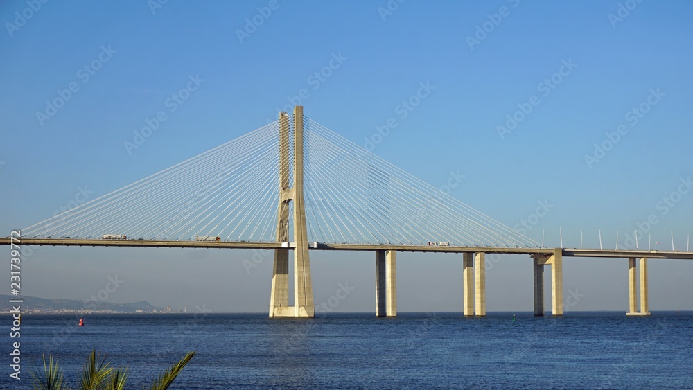 modern bridge in potuguese town lisbon