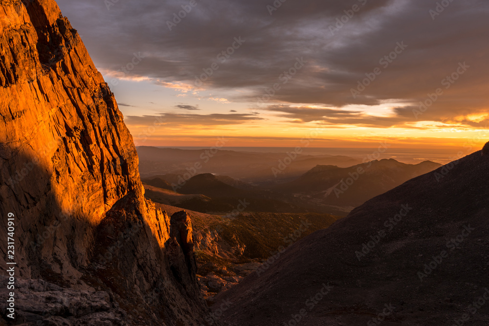 Sunrise in Rocky Mountain National Park, Colorado.  Photo taken during a climb of Longs Peak