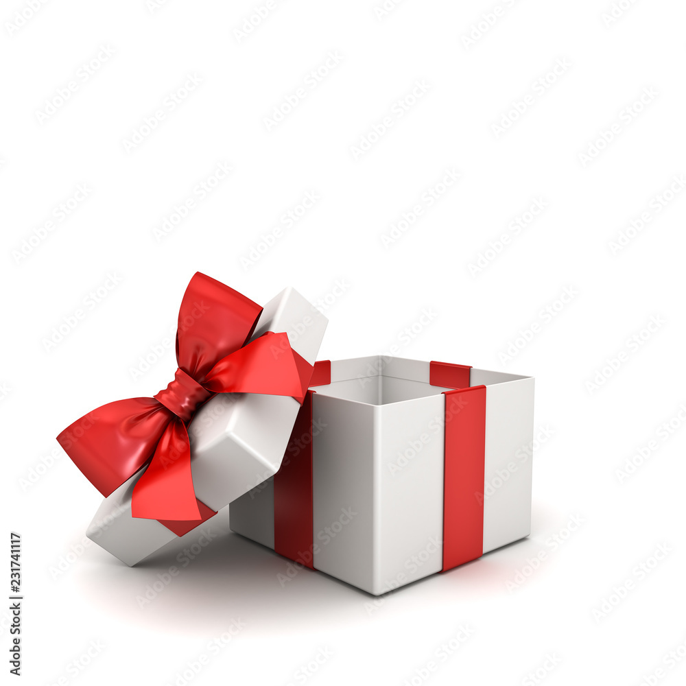 Open gift box or Blank present box with red ribbon bow isolated on