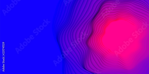 Vector 3D abstract background with paper cut shapes. Colorful carving art. Paper craft landscape with gradient fade colors. Minimalistic design layout for business presentations, flyers, posters.