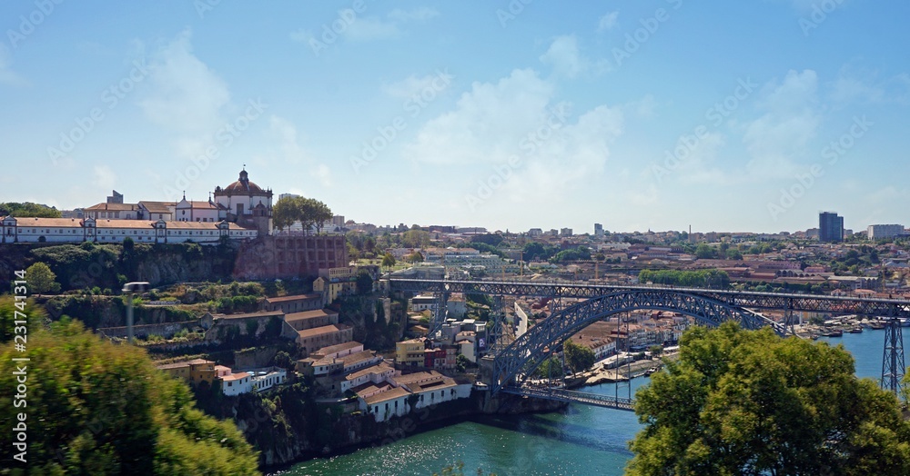 christian monastry on hill over douro river in porto