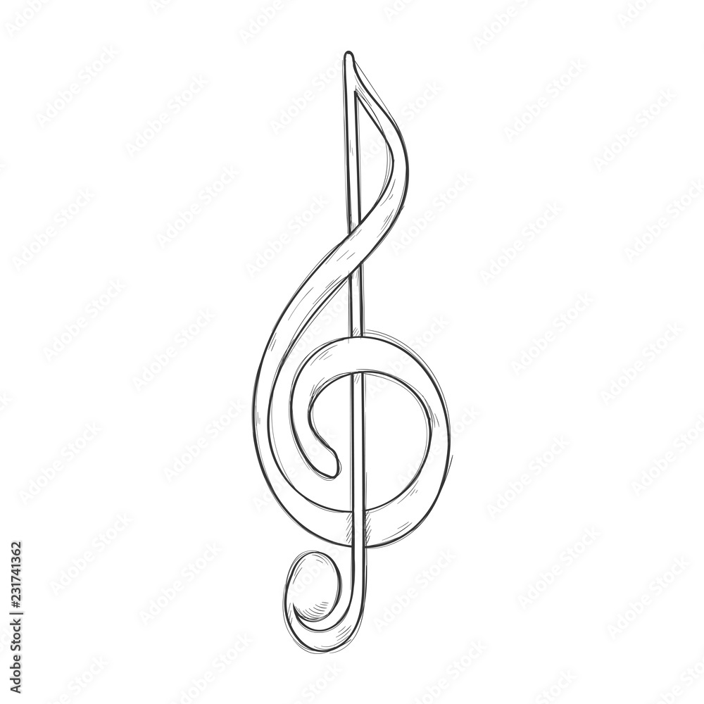 Obraz premium Treble clef or G Clef. Hand drawn sketch