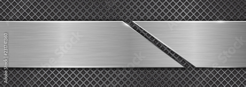 Brushed metal texture. Steel plate on perforated background