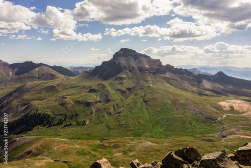 View of the Colorado Rocky Mountains.  Taken from the summit of Matterhorn Peak, Uncompahgre Peak can be seen in the distance.   photo