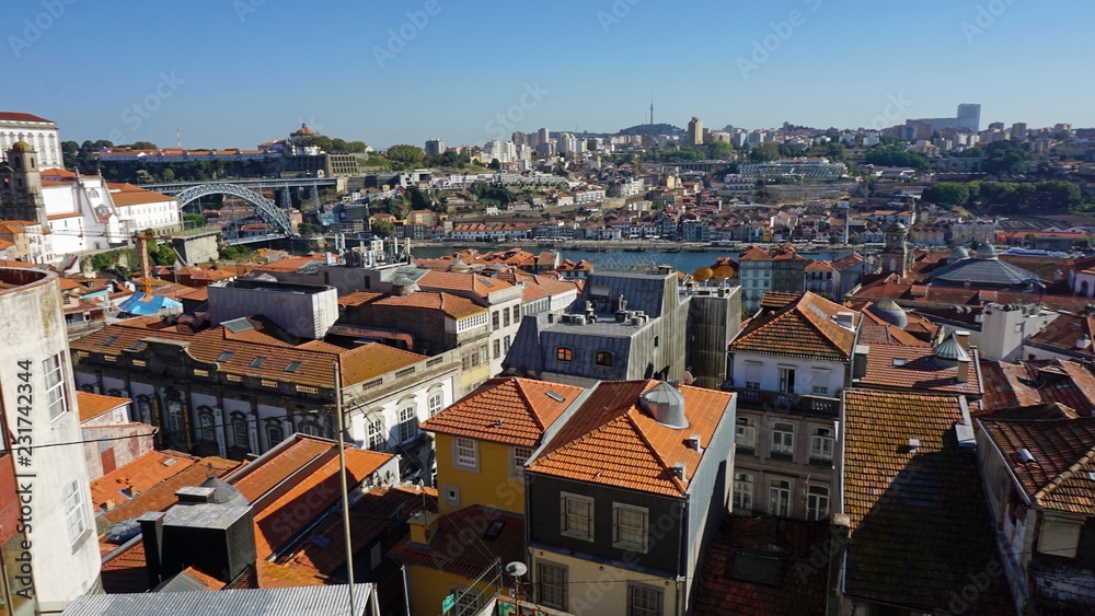 view over portuguese town porto from viewpoint