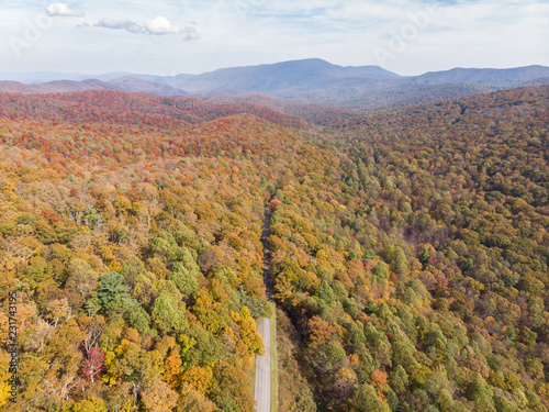 Blue Ridge Parkway in Virginia from Above in the Fall photo