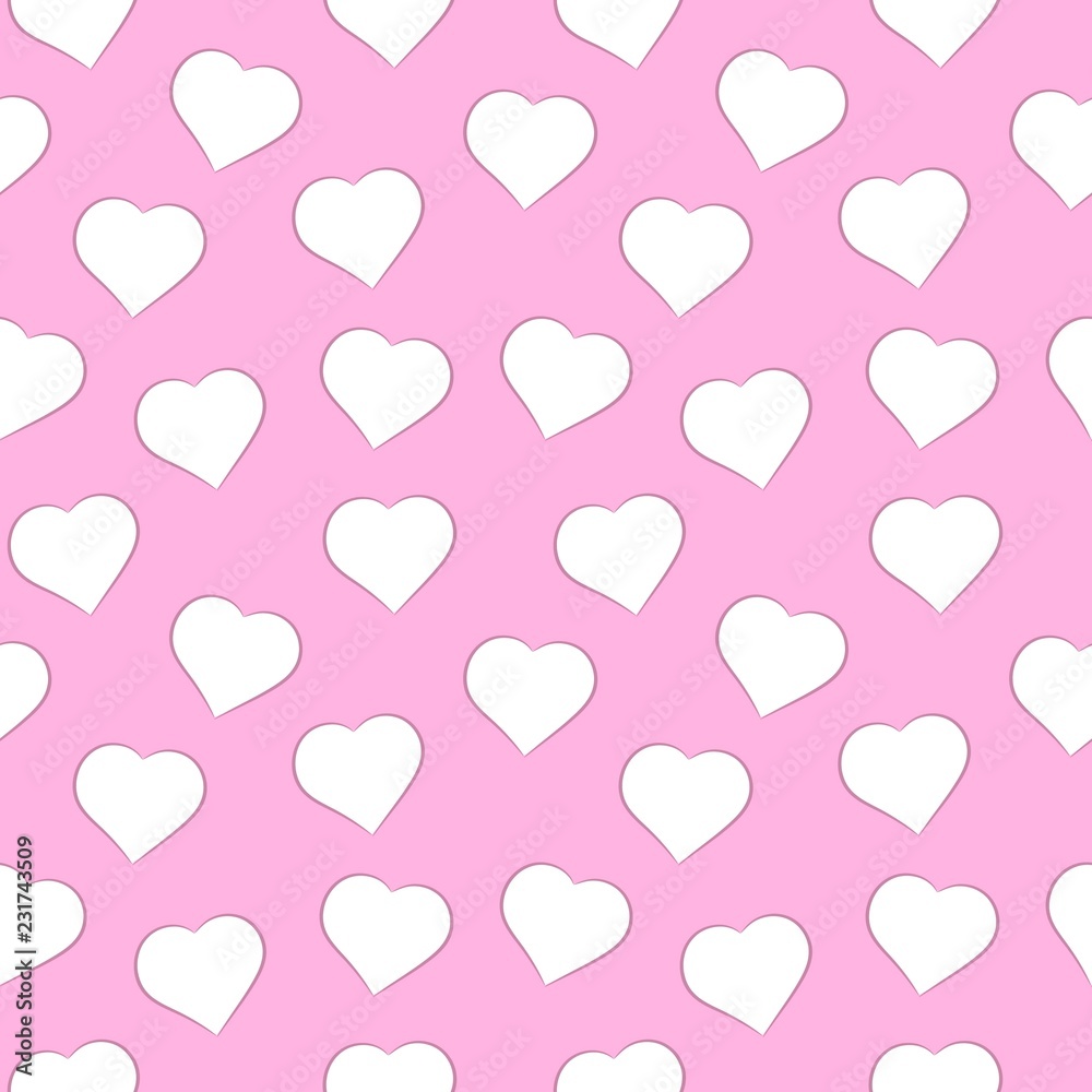 Seamless patterns with white hearts. Seamless background with hearts. Valentine's Day. Gift wrap, print, cloth, cute background for baby theme. Vector illustration.