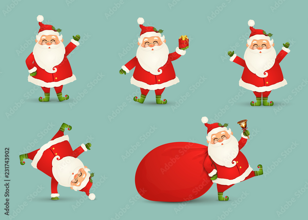 Collection of Cute Christmas Santa Claus isolated. Christmas Set of Cheerful, funny Santa clause for winter holidays. Happy Santa Claus cartoon character ready new year. vector. Collection of Cute Christmas Santa Claus isolated. Christmas Set of Cheerful, funny Santa clause for winter holidays. Happy Santa Claus cartoon character ready new year. vector.