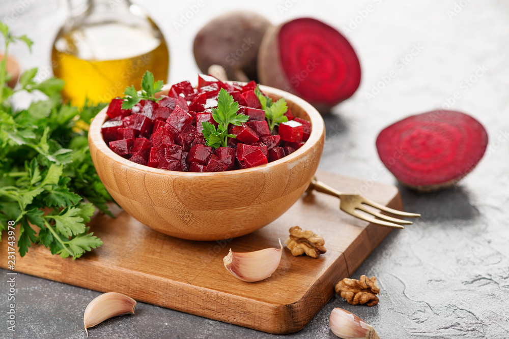 Healthy vegan beetroot salad with walnuts. Healthy vegan beetroot salad with walnuts.