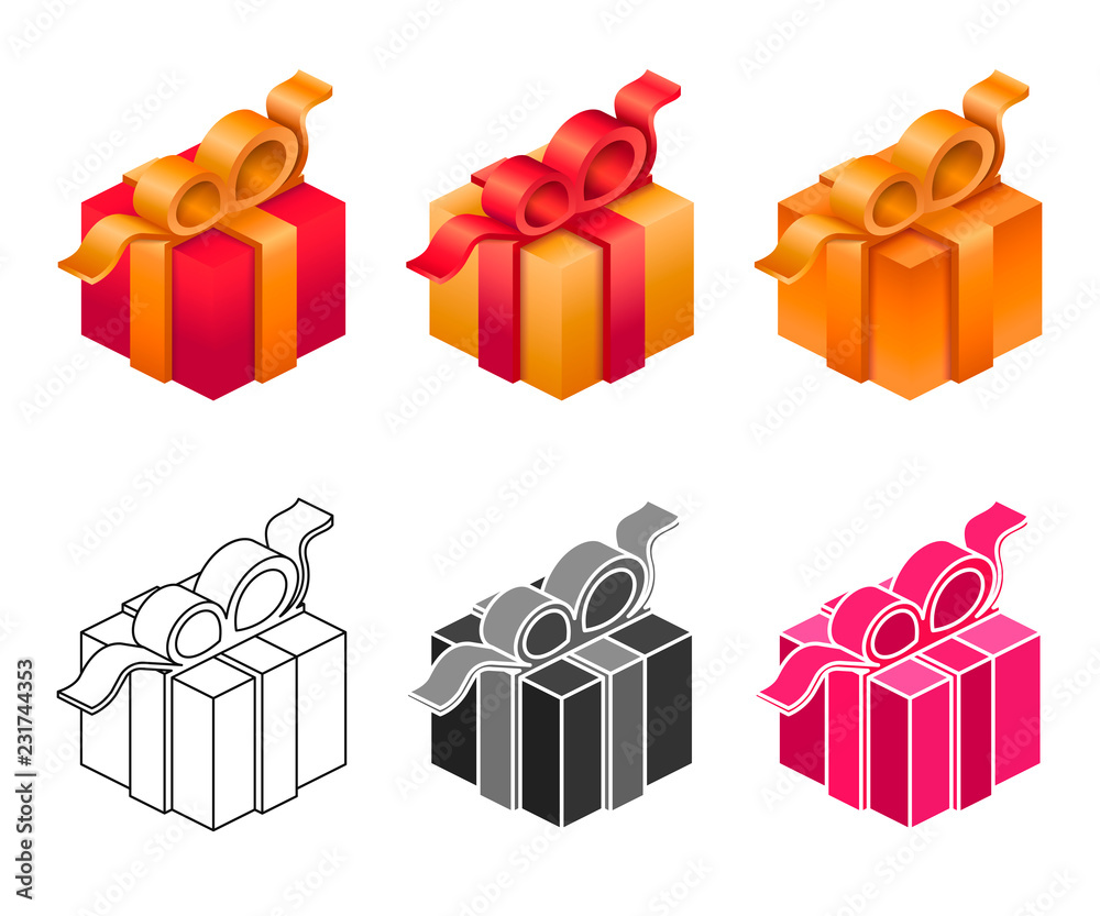 Set isometric gift box in differnet style Set isometric gift box in differnet style