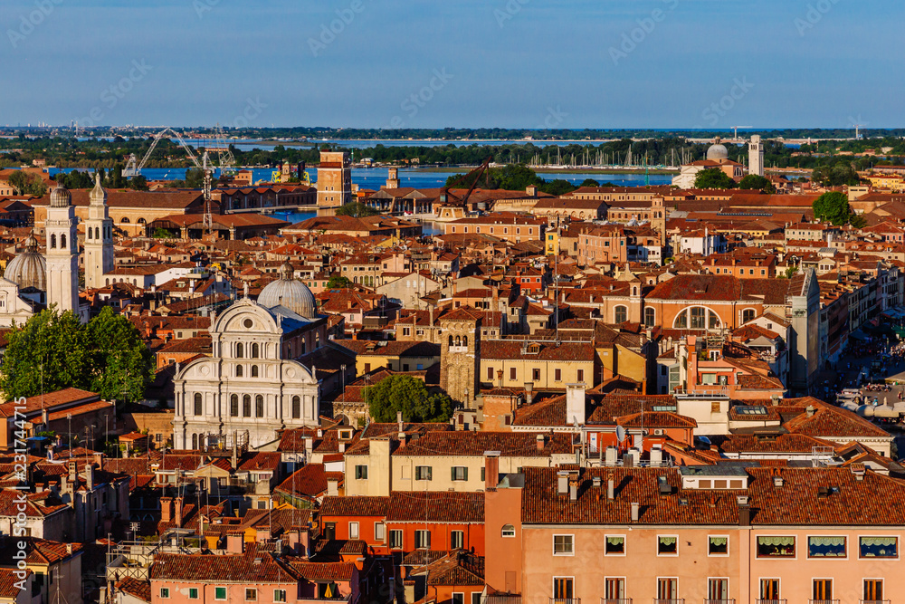 Aerial view of houses of Venice, Italy at sunset