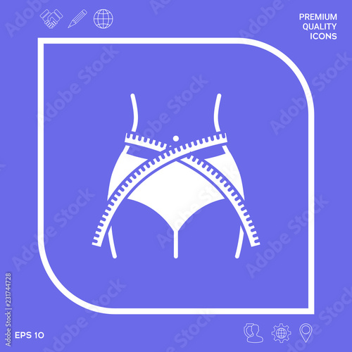 Women waist with measuring tape, weight loss, diet, waistline - icon. Graphic elements for your design