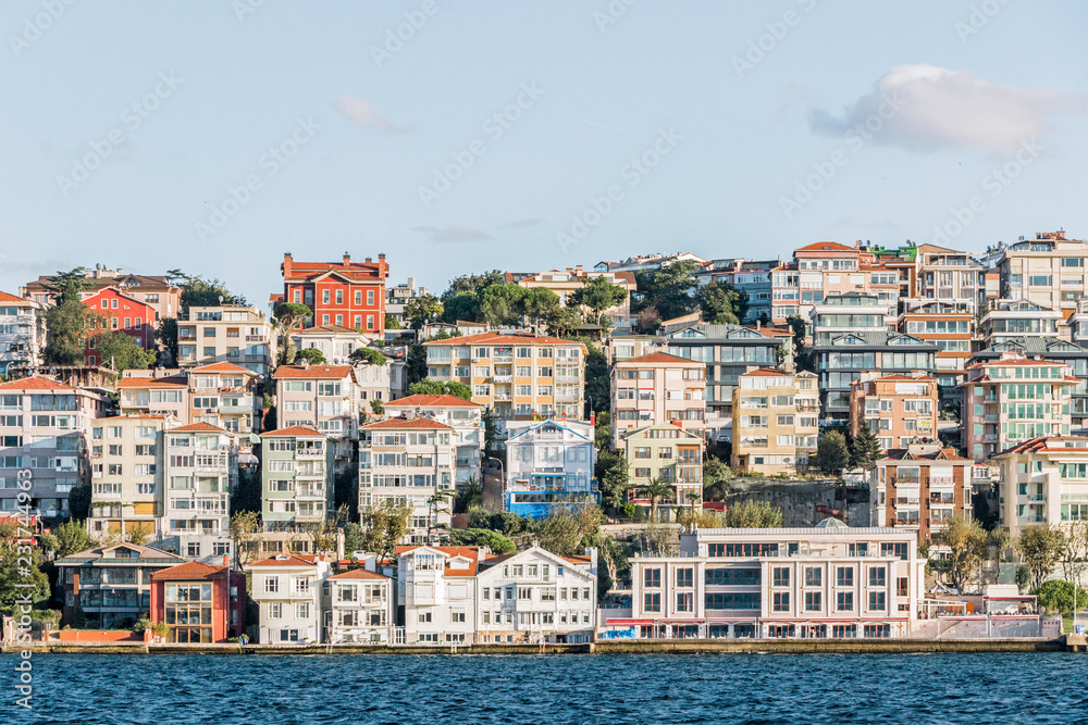 cityscape with colorful buildings at coast in Istanbul, Turkey