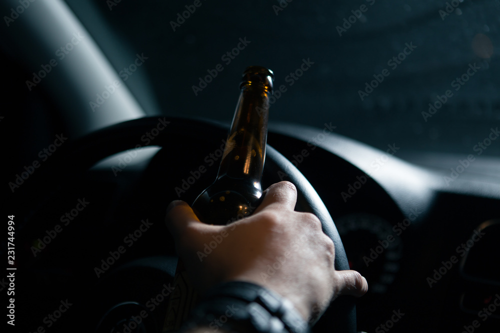 Drunk Driver Man Drinking Beer While Driving A Car Stock Photo Adobe Stock
